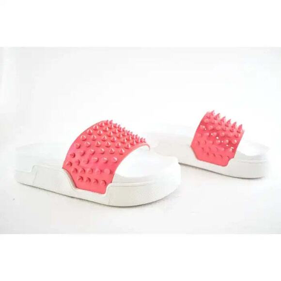 Christian Louboutin Pool Fun Donna Flat Pink White Platform Slide Sandal 39.5 - Picture 4 of 12